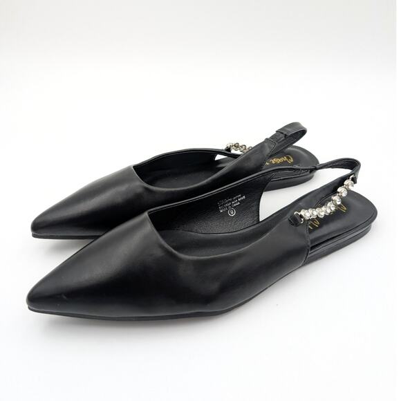 Chase & Chloe Rhinestone Slingback Flat Pointed Toe Women's Black Size US9 - Picture 1 of 13